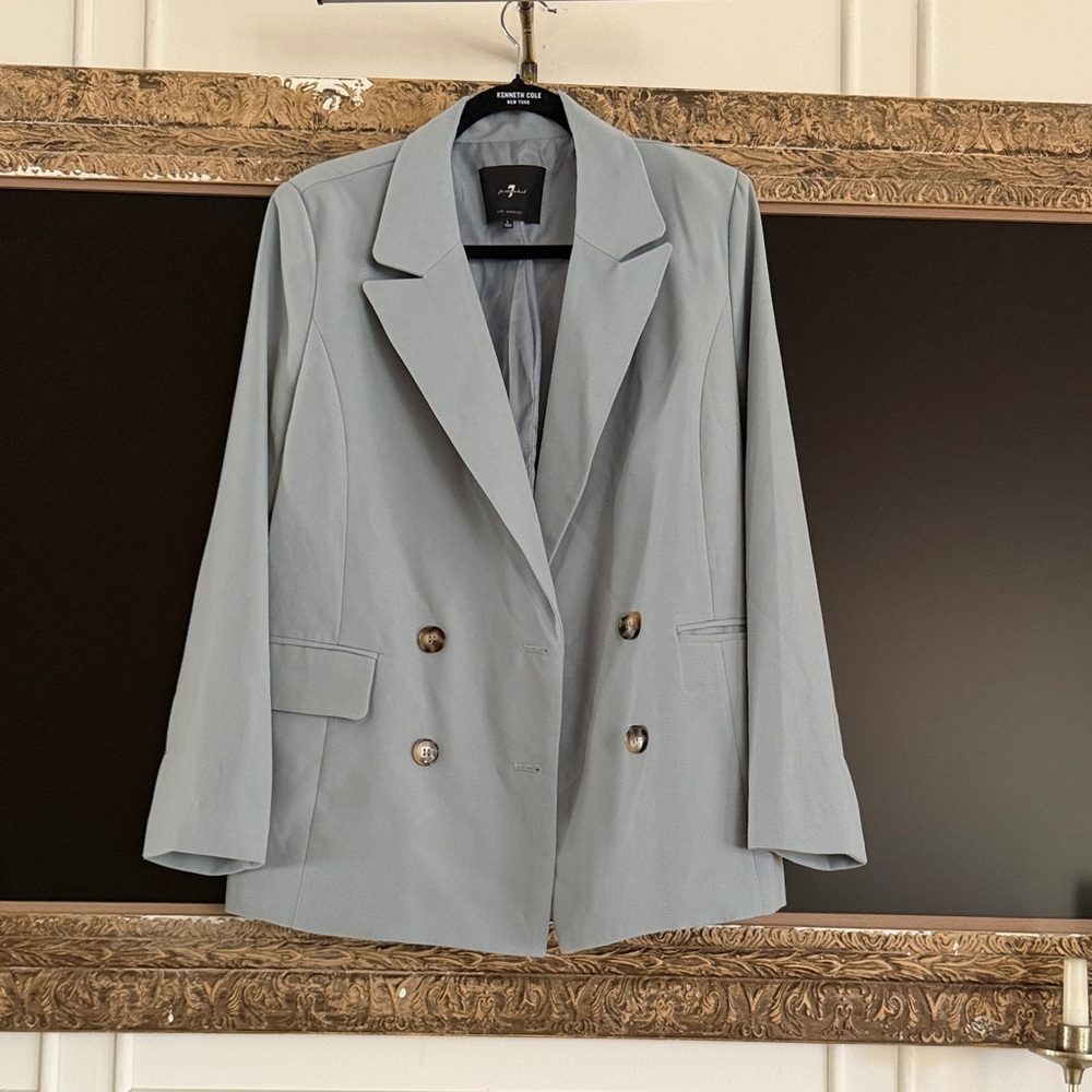 7 For All Mankind Light Gray Double-Breasted Blazer